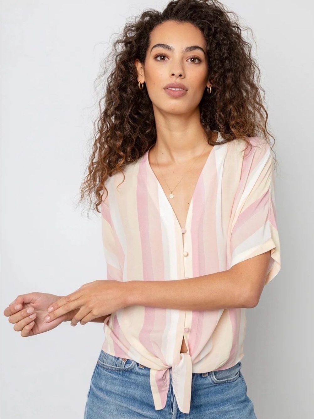 Rails Pink & Cream Striped Tie-Front Blouse